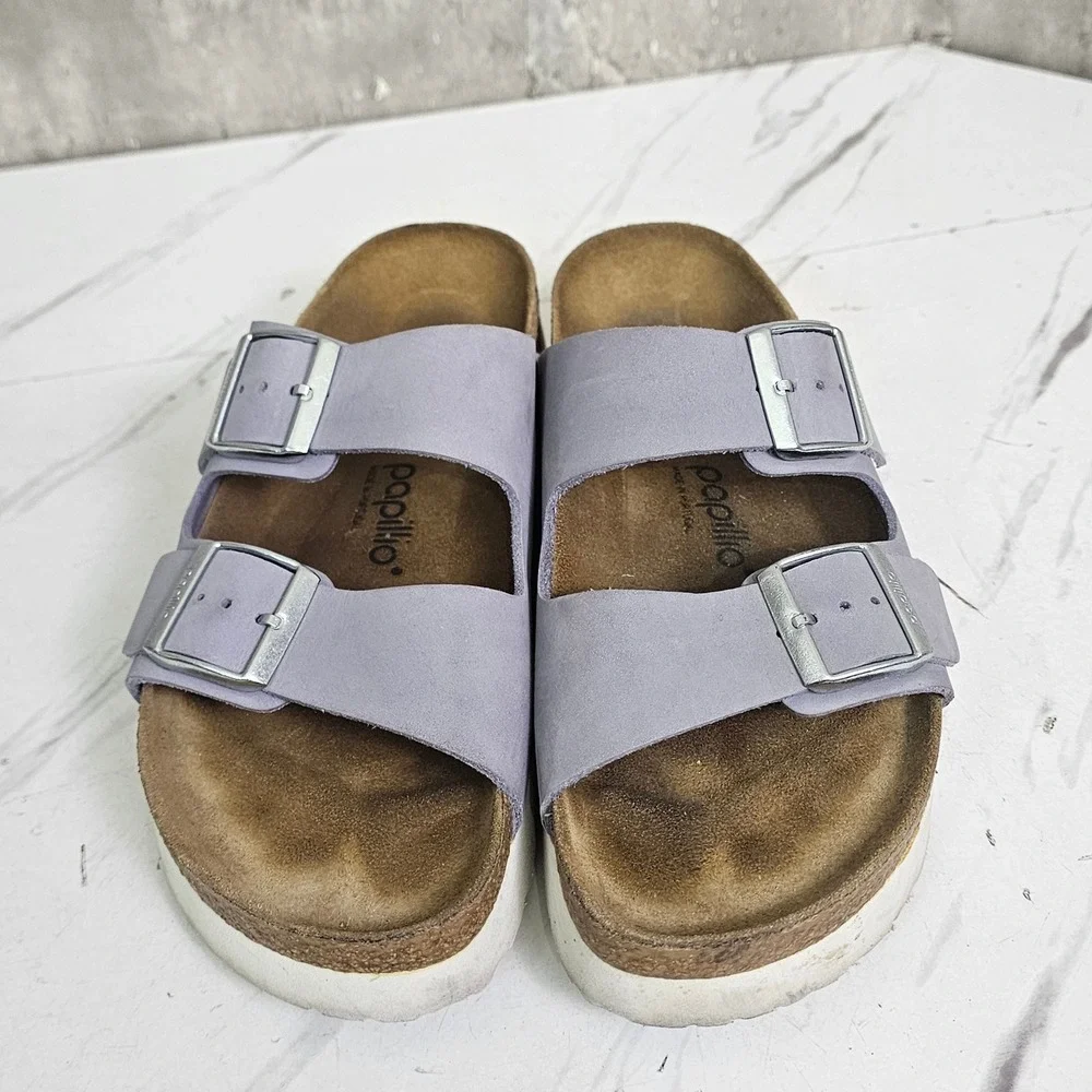 Papillio by Birkenstock Arizona Platform Sandals Lavender Purple Leather 40 L9